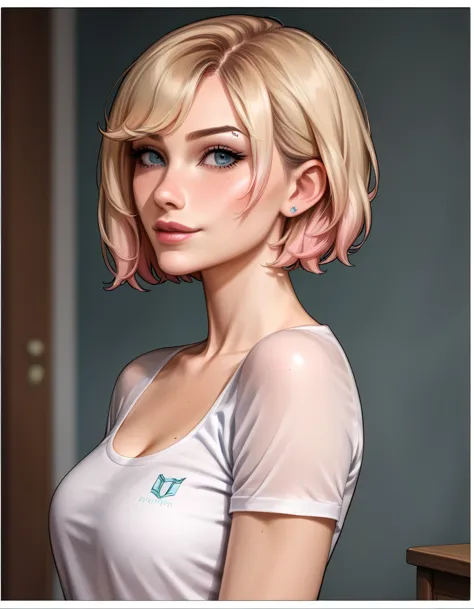 rating_safe, source_cartoon, comic storyboard, (short hair Gwen Stacy:1.2), exuding elegance and confidence in various sexy outf...