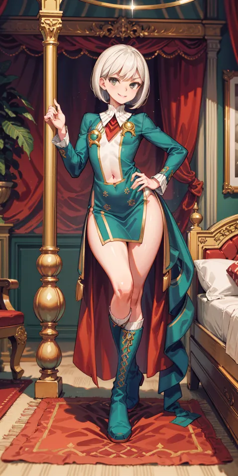 setting:
royal bedroom - grand, opulent, with rich fabrics and tapestries
character:
appearance:
white hair - short, styled in a...