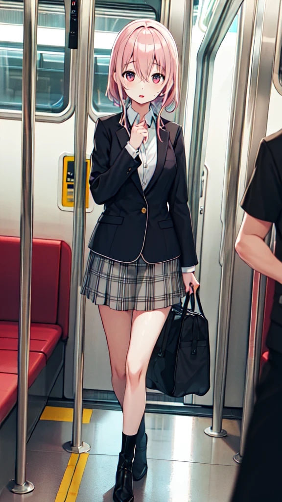 １People Girl、uniform、on the train、Are standing、