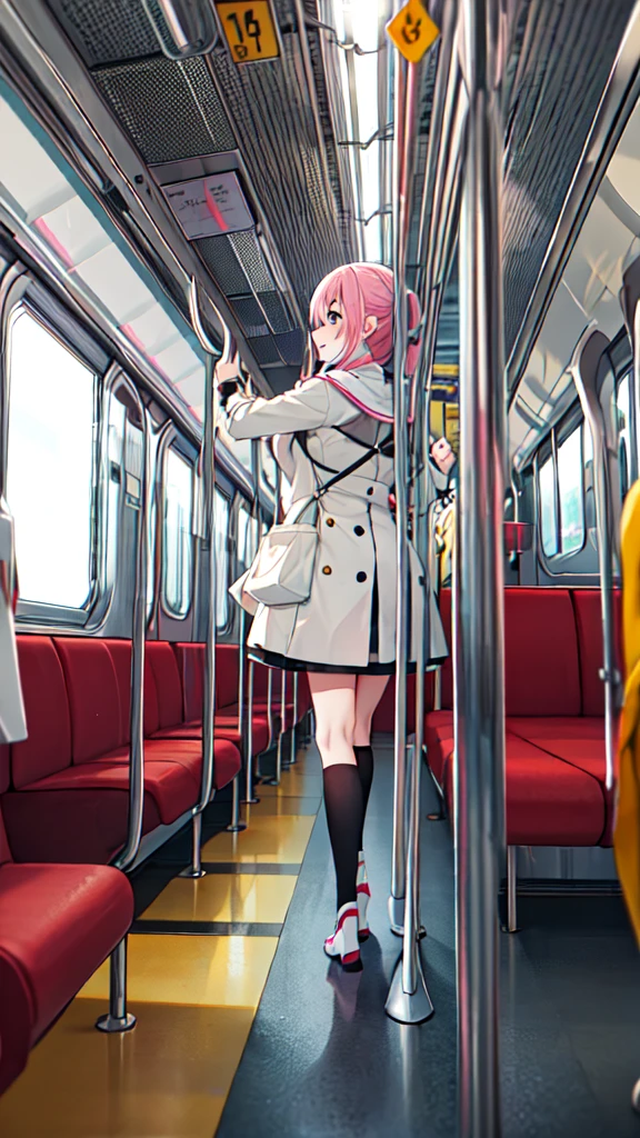 １People Girl、uniform、on the train、Are standing、