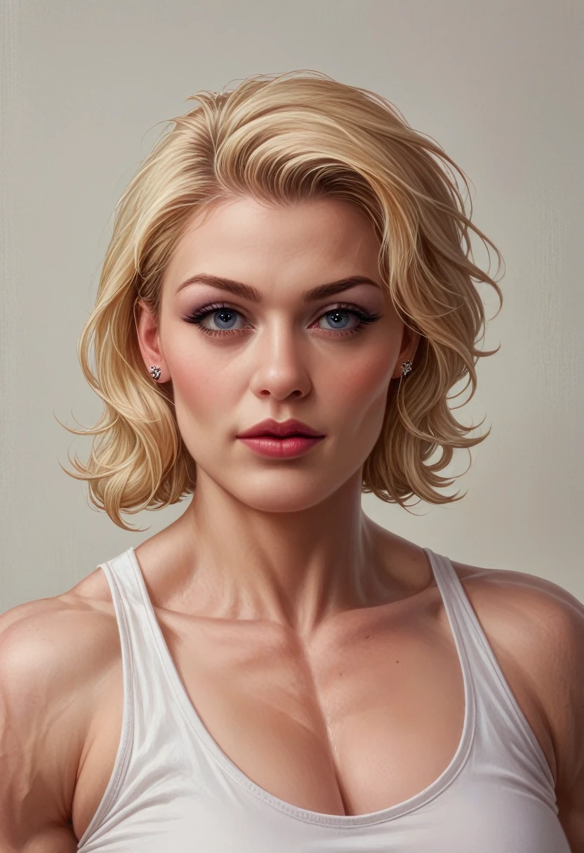 (muscular blonde woman_bustycleveage) hyperrealistic art cinematic film still lower angle photography in the style of detailed hyperrealism photoshoot . () Extremely high-resolution details, photographic, realism pushed to extreme, fine texture, incredibly,
