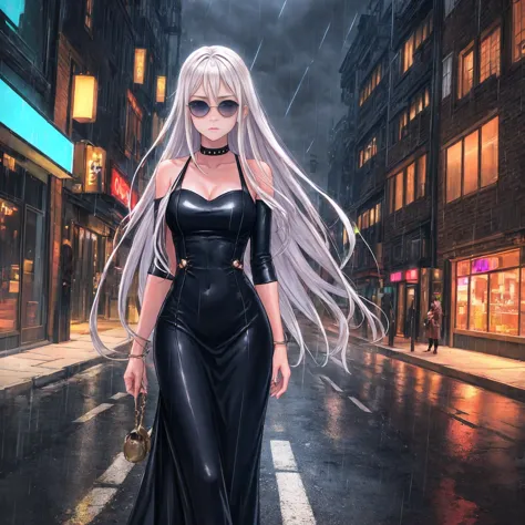 Setting:
Atmospheric Street Background (Think bustling city street at night with neon lights and rain, a foggy alleyway, or a de...