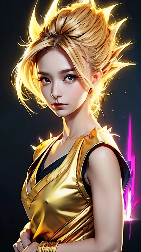 super saiyan girl、masterpiece、high quality、high resolution、realistic、japanese、woman、cute、babyface、highly detailed beautiful face...