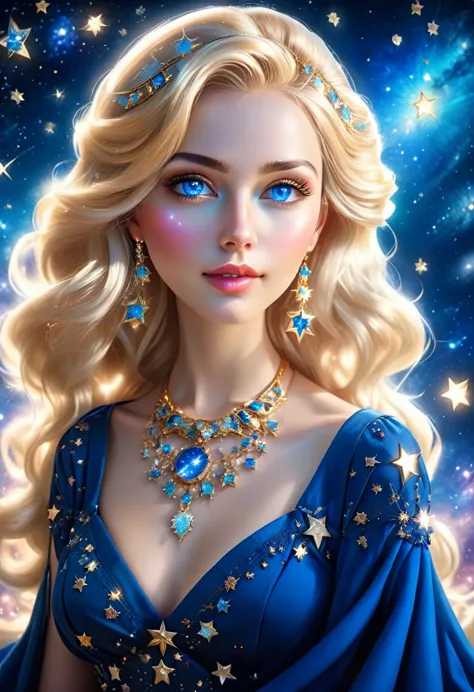 a extreme close up facial picture of an astrologist who divine the future from the stars, an extraordinary beautiful woman, divi...