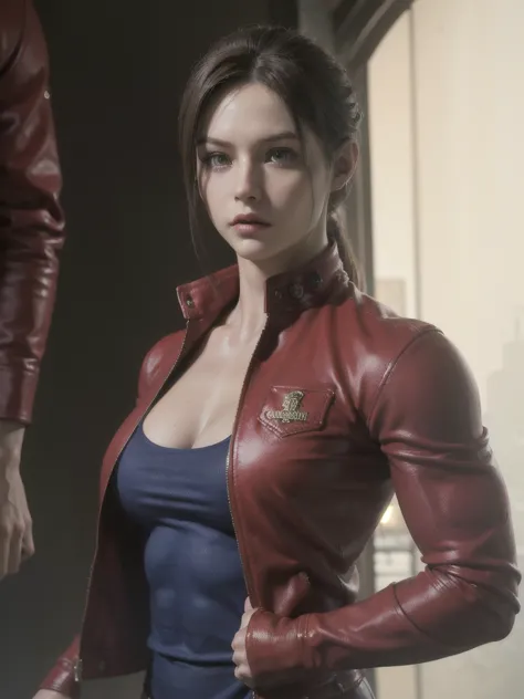1 girl, (masterpiece:1.2, Best Quality:1.2), ((Claire Redfield, very tall, super beautiful, small head, (muscular woman:1.4)), R...
