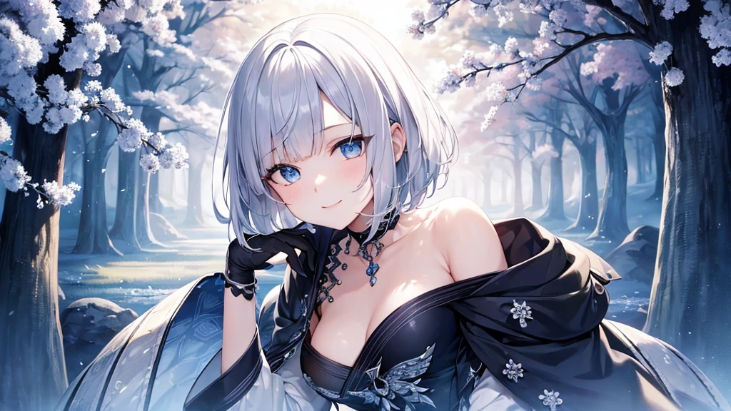 Ultra HD,Look at the viewers, Put your hands behind your back, With a girl, 20-year-old, 非常にShort Hair, Long bangs between the eyes, Pale blue eyes,  Very detailed,(masterpiece、Highest quality),Gray Hair、Laughter、Fantastic, Silver Hair, Iris,  Short hair、 Fluttering Hair、Small Face、明るいsmile、(Detailed face) ,Professional Lighting,Wonderful landscape,blue sky, sunlight,Looking down from above,Portraiture、Open your mouth、Flower Field、Her eyes were shining、Mysterious and enchanting atmosphere。With AI Painting、とてもShort Hair, Long bangs between the eyes, Very detailed,(masterpiece、Highest quality)、alone、Gray Hair、Fantasy, Silver Hair, Fantasyな風景、White shirt、smile、Open your mouth、short hair、Short Hair、hairpin、black eye、Grey Eyes、Beautiful Eyes、