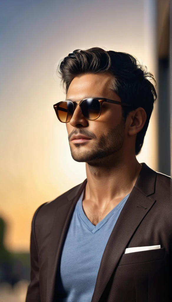 ((a handsome man, male model modern clothing,sunglasses, dark brown hair, full-length portrait: 1.5)), (best quality, 4k, 8k, high resolution, masterpiece: 1.2), ultra detailed, (realistic, photorealistic, photorealistic : 1.37), HDR, UHD, studio lighting, ultra-fine painting, sharp focus, physically based rendering, extreme detailed description, professional, vivid colors, bokeh, dramatic lighting, cinematic compositing