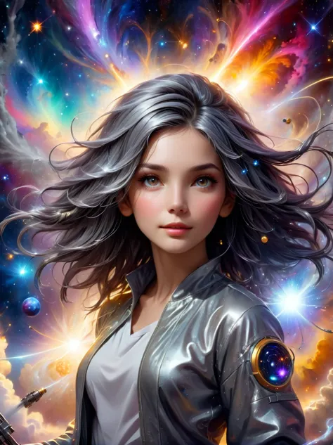 (masterpiece, best_quality, ultra-detailed, immaculate:1.3), epic, illustration, welcoming, 1girl, Astrologer, dark silver hair,...