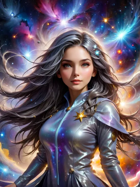 (masterpiece, best_quality, ultra-detailed, immaculate:1.3), epic, illustration, welcoming, 1girl, Astrologer, dark silver hair,...