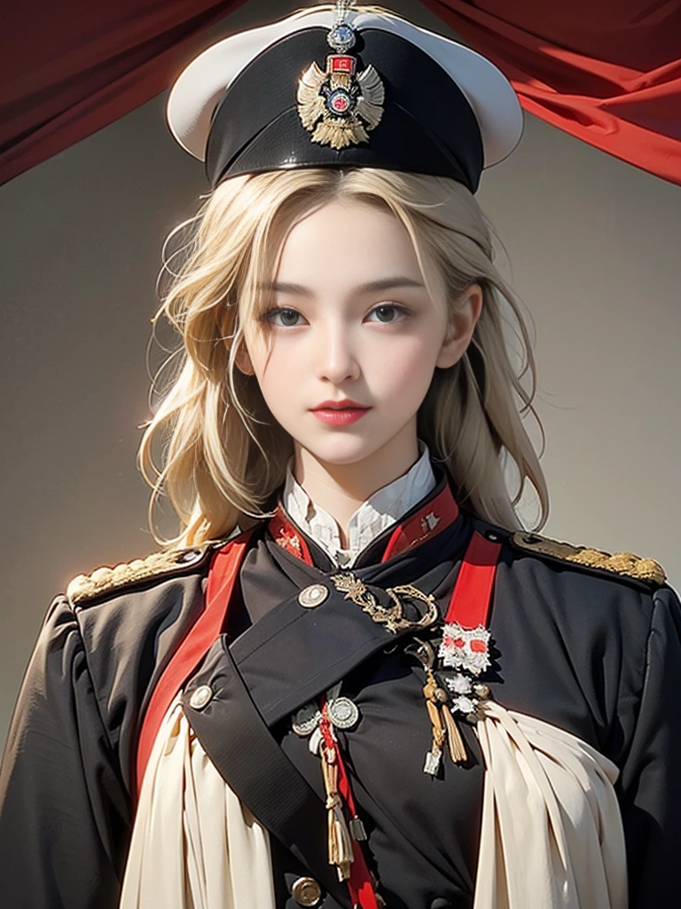 Reine Zerg Belle Fille: Ranlinger, 2, (Commandant militaire prussien:1.6), Les cheveux en désordre, beautiful visage parfait, Peau douce, visage parfait, Yasutomo Oka&#39;le style de peinture, Seins gros et fermes, mamelons durs, Wearing the black uniform of a Commandant militaire prussien, Médailles militaires,  exposer les seins, Décolleté exposé, Ajouter du violet clair et du violet, Ajouter du rouge clair, détails complexes, écran de démarrage, Résolution 8k, chef-d&#39;œuvre, Grave, Des yeux perçants, casser, argent blanc, Pose sexy dynamique, Transpirer, (saluer, Porter un sabre sur la hanche:1.4), (Château du 18ème siècle, Berlin:1.3), Des yeux perçants, casser, blonde blanche, Vents forts, lumière colorée