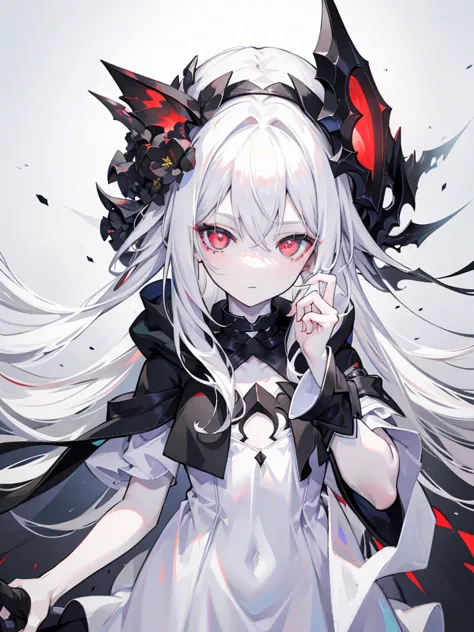 pale skin, white hair, black hoodie, flowers in head, double tails, , solo,{{best quality}}, {{masterpiece}}, {{ultra-detailed}}...