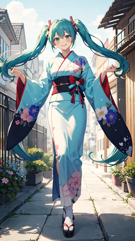 best quality, masterpiece, high resolution, solitary, (hatsune_future_blue file:1.10), 1 girl, wide sleeves, long sleeve, lookin...