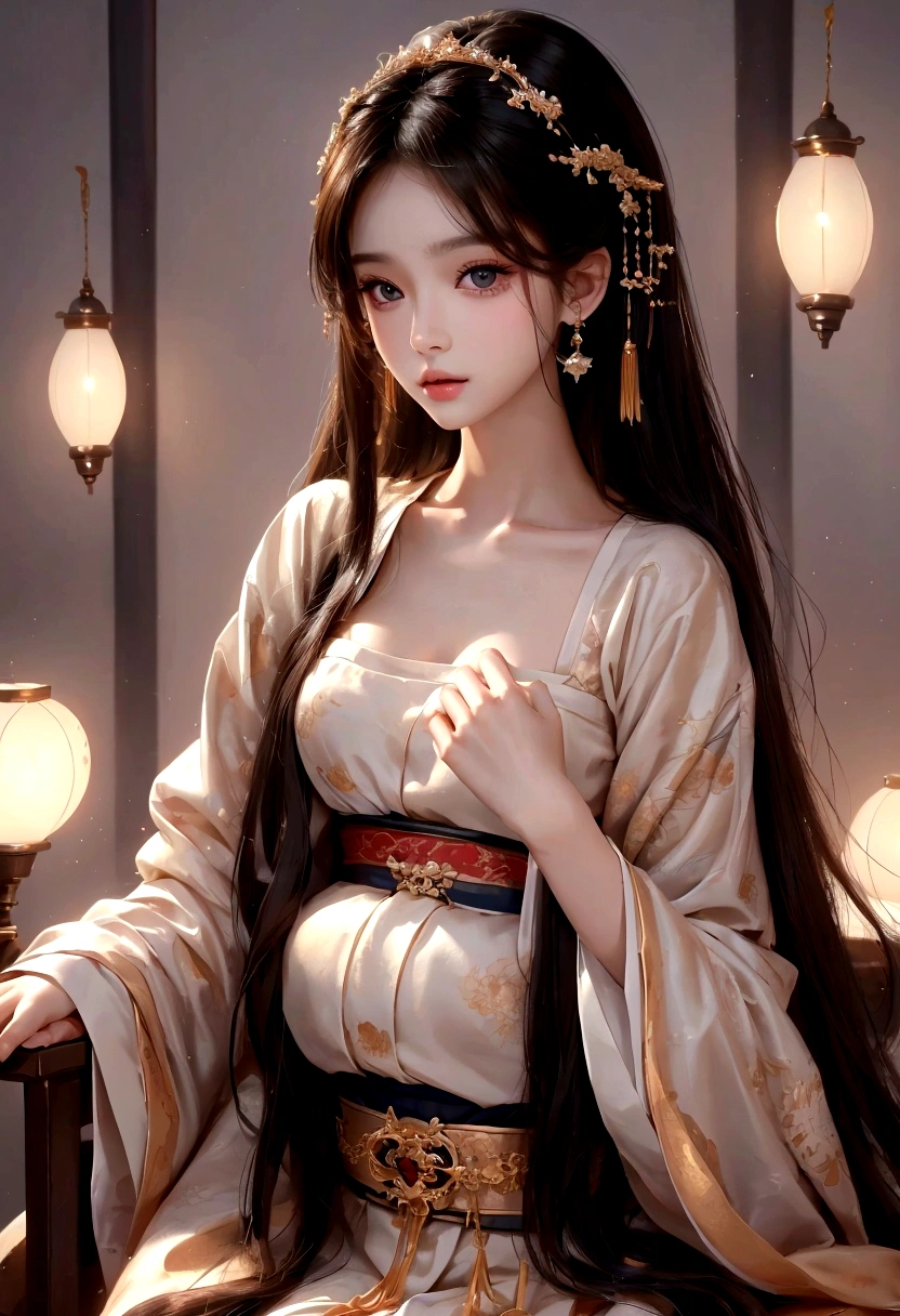 Best image quality、8K、masterpiece：1.3))、Realistic high-quality photos、Highest quality、 Beautiful face、Photos of slim models、Beautiful girl model、Young and pretty face、Beautiful model girl、A lovely and delicate face、Black Hair、Beautiful brown eyes、Young Body、Hanfu, (emphasize)、from the front、Camera gaze