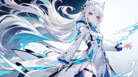 pale skin, white hair, blue hoodie, tails, solo,{{best quality}}, {{masterpiece}}, {{ultra-detailed}}, {illustration}, {detailed...