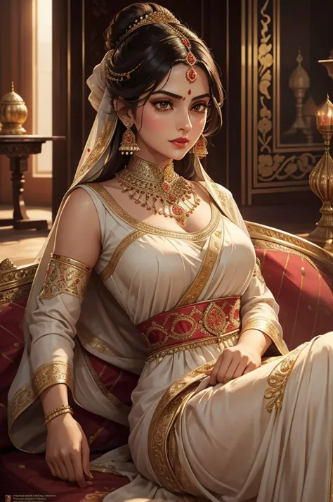 generate a photorealistic digital artwork of maharani laxmibai dressed in a stunning gown that subtly reflects her identity as a...