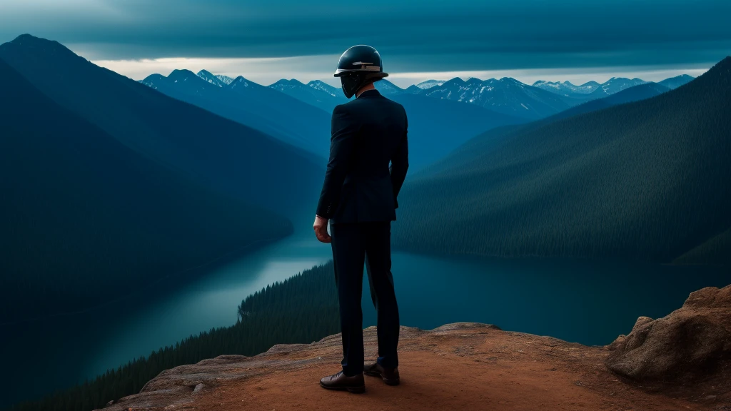 A Luxury Sales Suit man wearing a black rider full-face helmet overlooking wilderness,full body,standard rider black full face helmet,back view of the man, background is a wilderness,a man overlooking wilderness,a man overlooking wilderness,a man overlooking wilderness,a man overlooking wilderness,a man overlooking wilderness,full body,full body,full body,full body,with black rider full-face helmet,with black rider full-face helmet,with black rider full-face helmet,wearing black rider full-face helmet,wearing black full-face helmet,wearing black full-face helmet,overlooking wilderness,overlooking wilderness,Back view,Back view,Back view,Back view,Draw people small,Draw people small,Spectacular views,Spectacular views,Spectacular views,lonely man, man,a black full-face helmet,a black full-face,A Luxury Sales Suit man,with Luxury Sales Suit