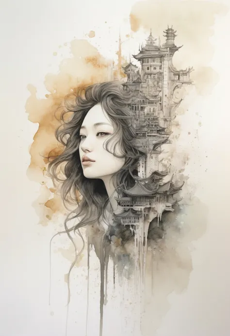 artwork:katsuya terada 、iceの女王、ice、haruka fukuhara、 (vector art:1.4), minimalism、monotone、(esbian all over:1.4)、watercolor、beaut...