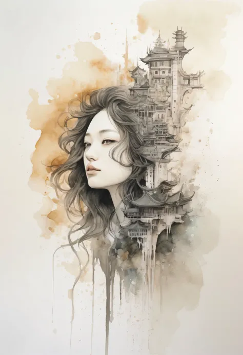 artwork:katsuya terada 、queen of ice、ice、haruka fukuhara、 (vector art:1.4), minimalism、monotone、(esbian all over:1.4)、watercolor...