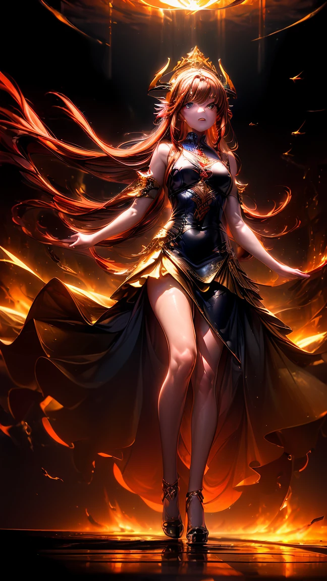 (masterpiece), (best quality), (high uqality), (8k), girl, (full-body), dragon armor, intricate details, red glow, short shilver hair, back messy hair, detailed hair strands, light blue eyes, dominance expression, sitting on a fabulous looking throne in hell, fire background, and dragons in the night sky, fierce aura, (high quality ilumination)