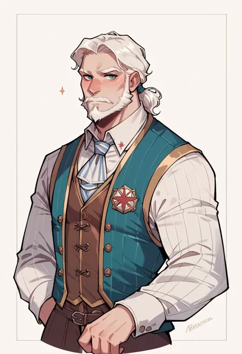 Wizard Male ,vest ,Tie , white Tied hair , small Beard ,Medieval Clothing 