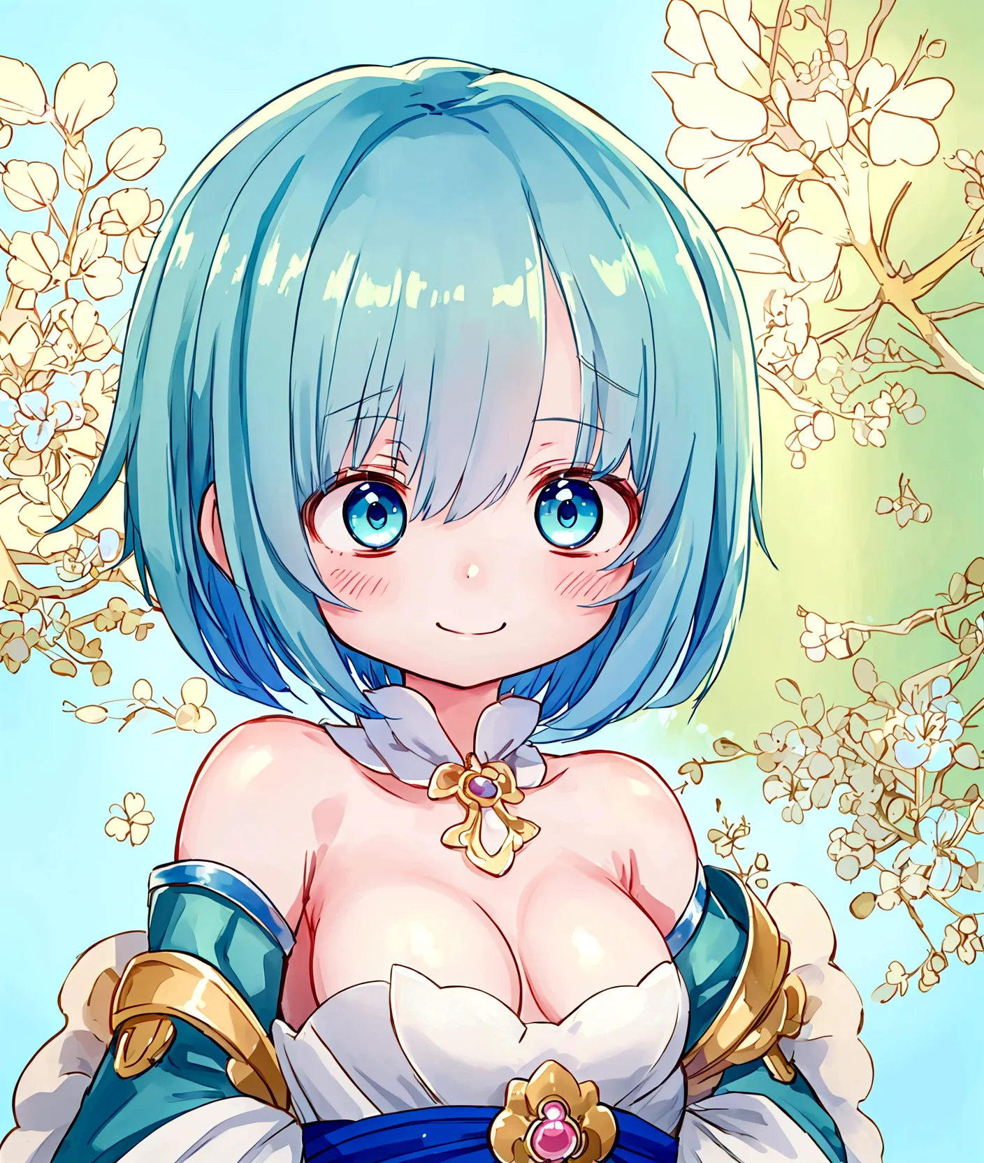 ,Baby Face, cute, Fantasy, ((Anime Girls)),Bright green skin、Light blue hair、、Short limbs、Big Head、Small breasts、Very detailed, ...