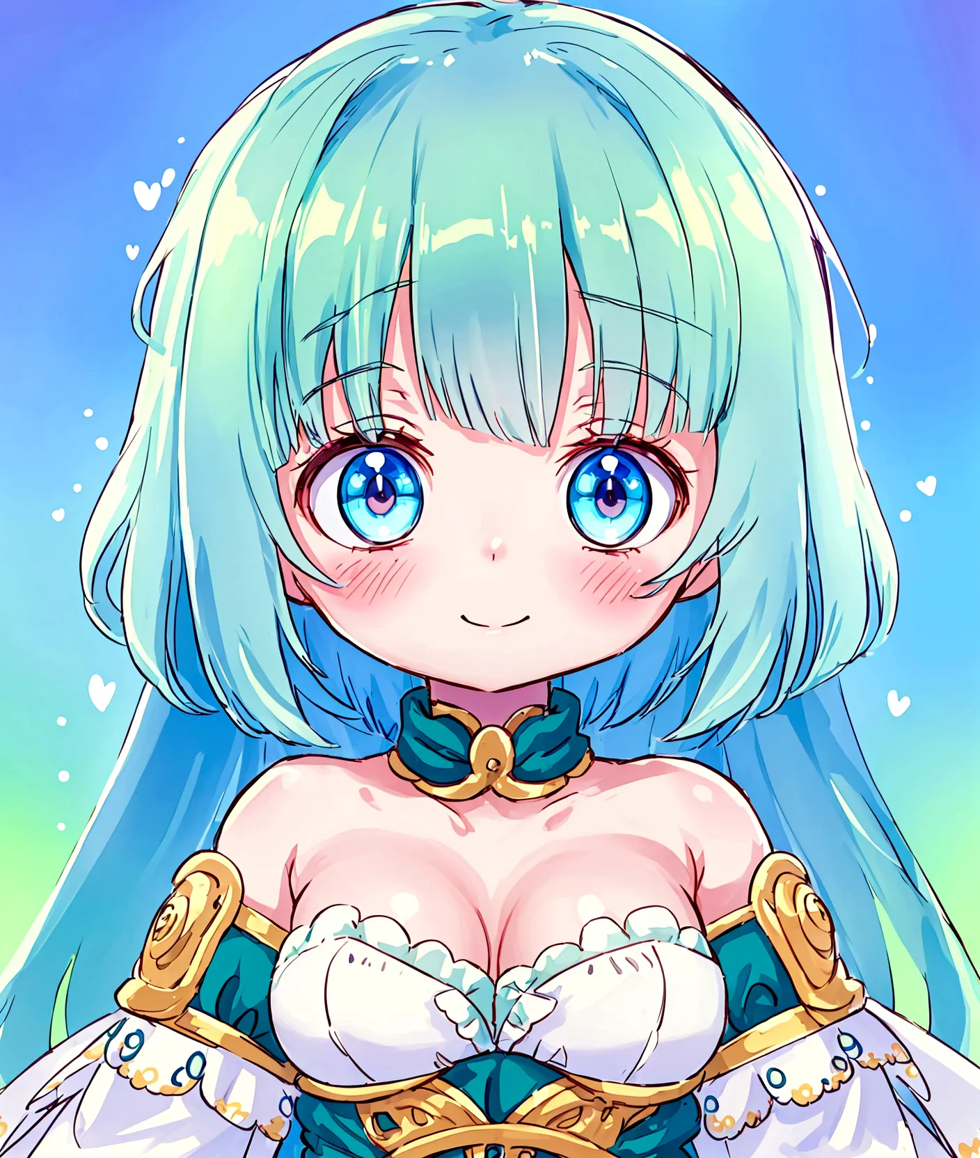 ,Baby Face, cute, Fantasy, ((Anime Girls)),Bright green skin、Light blue hair、、Short limbs、Big Head、Small breasts、Very detailed, ...