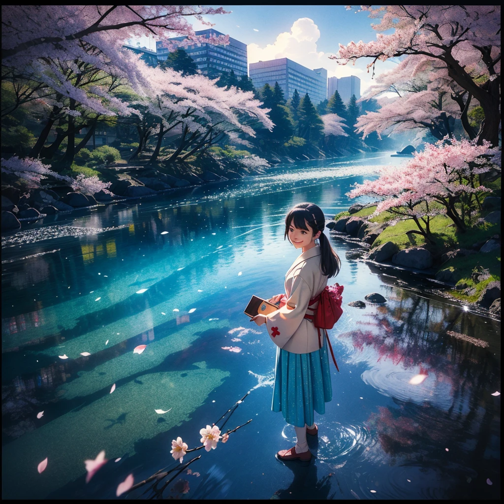 Retro Photography, 1960s , AGFA, Kodak, One girl,  Portraiture, Lookwg_w_Audience,  smile,  Japan, Tokyo, Cherry Blossom,  Octane Renderwg,  一人w, rtrophto1