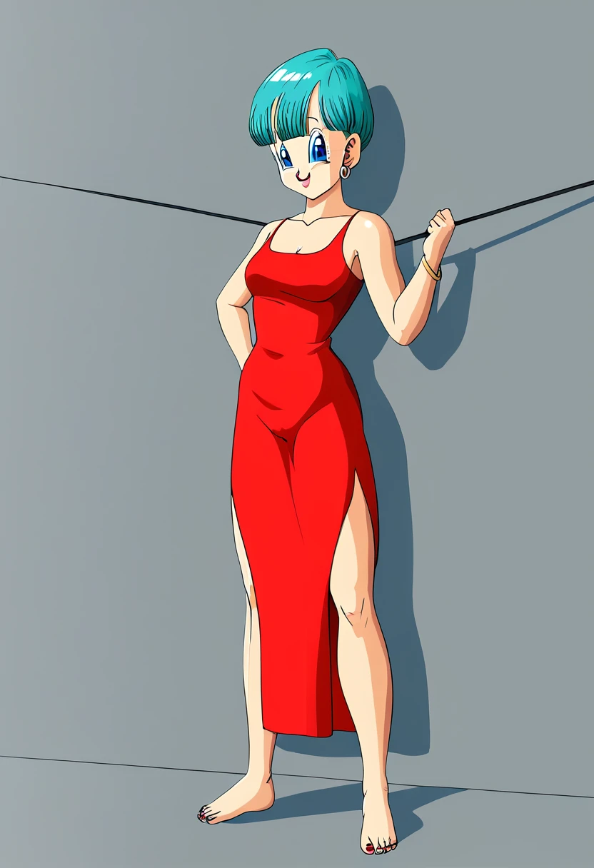 hyper-detailed Bulma wearing a red sexy dress raised up:1.5 - SeaArt AI