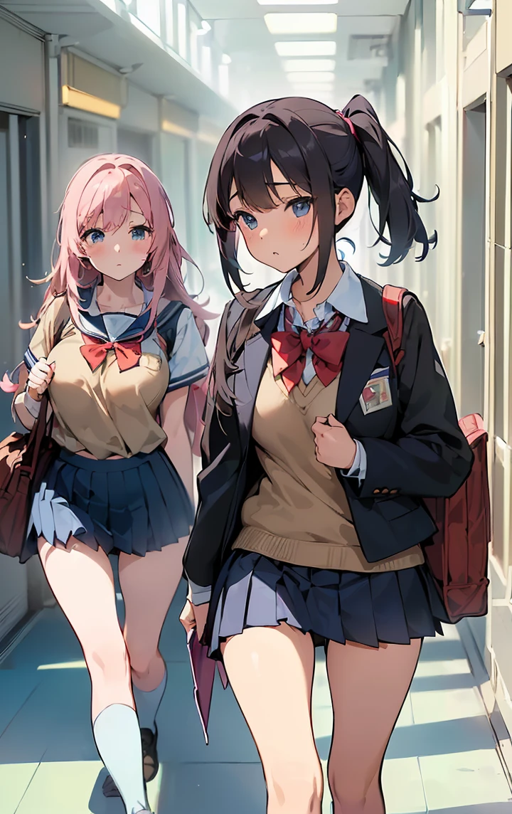 NSFW,Highest quality,4K,Full Color,((School corridor:1.4)),(Multiple subjects:1.6),high school girl,(There are many female students:1.5),(being with friends:1.5),(Walking and talking with friends:1.6), (Not aware of this:1.3),Angle from the ground,Looking up angle,(Panty Shot:1.2),(Upskirt voyeur:1.2),(Going to school:1.2),(Low - Angle:1.2),(Invisible Man),(daily:1.3)