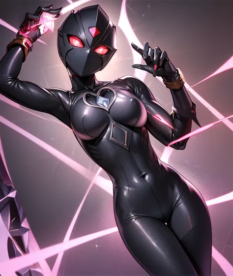 Ultraman Woman, Cover his true face with a black mask, Female Solo, Alien eyes shine。The whole body is covered with a black body...