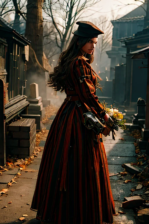 Young beautiful girl, Emma Myers, American, SOFT SMILING FACE, HAVE A BROWN HAIR, wears a old work cap, wears old-fashioned clothes, 19th century, poverty-stricken clothes, old torn clothes, 19th century period clothing, holding a bouquet, standing before her grandparents' tombstones, cemetery background, dark cities background, night time, midnight background.

The Monstrously Cannibalism Clockwork Flaming Lanterns from Bloodborne. The Monstrously Cannibalism Clockwork Thorny Wheels Robot Droid Nun and Knights From Bloodborne.

a close up symmetrical portrait of a cyberpunk gangster, biomechanical, mshn robot, splashes of orange red, hyper realistic, intricate design, (insanely detailed:1.4), (extremely fine details:1.35), Extremely sharp lines, steel, cinematic lighting, Photorealistic, a detailed painting by Ayami Kojima and Lilia Alvarado, (best quality, high quality, absurdres, intricate detail, masterpiece, cinematic), highly detailed, motion blur, film grain, noise, lens effects,