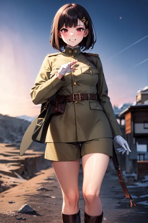 masterpiece, highest quality, absurd, high resolution, very detailed, one girl, alone, cowboy shot, ((ija taisho, khaki uniform,...