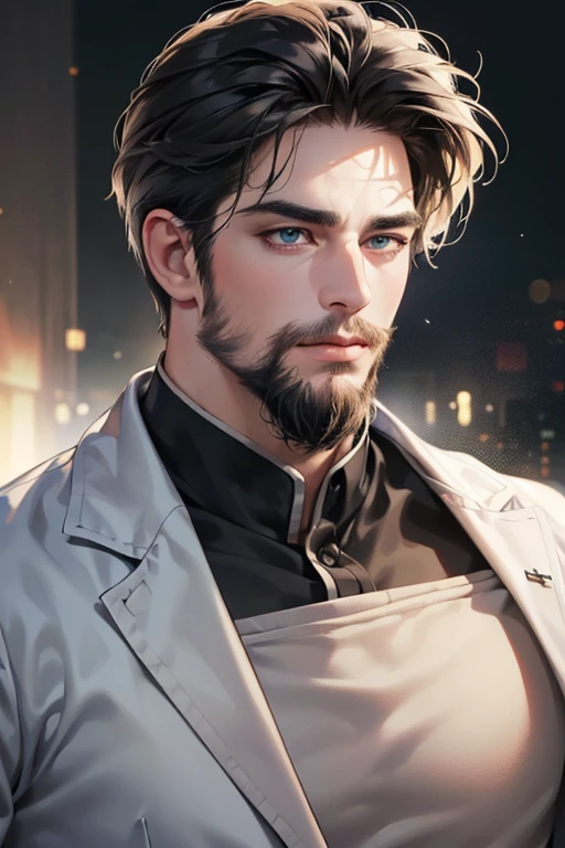 (melhor qualidade,4K,8K,alta resolução,obra de arte:1.2),Ultra-detalhado,(realista,photorealista,photo-realista:1.37),homem de 30 anos,Barba de 3 dias,anime bonito,retratos,Forte,masculine,cabelo escuro,MANDÍBULA AFIADA,Olhos hipnotizantes,cabelo perfeitamente penteado,roupa legal de anime,expressão confiante,cores vibrantes,Iluminação dinâmica