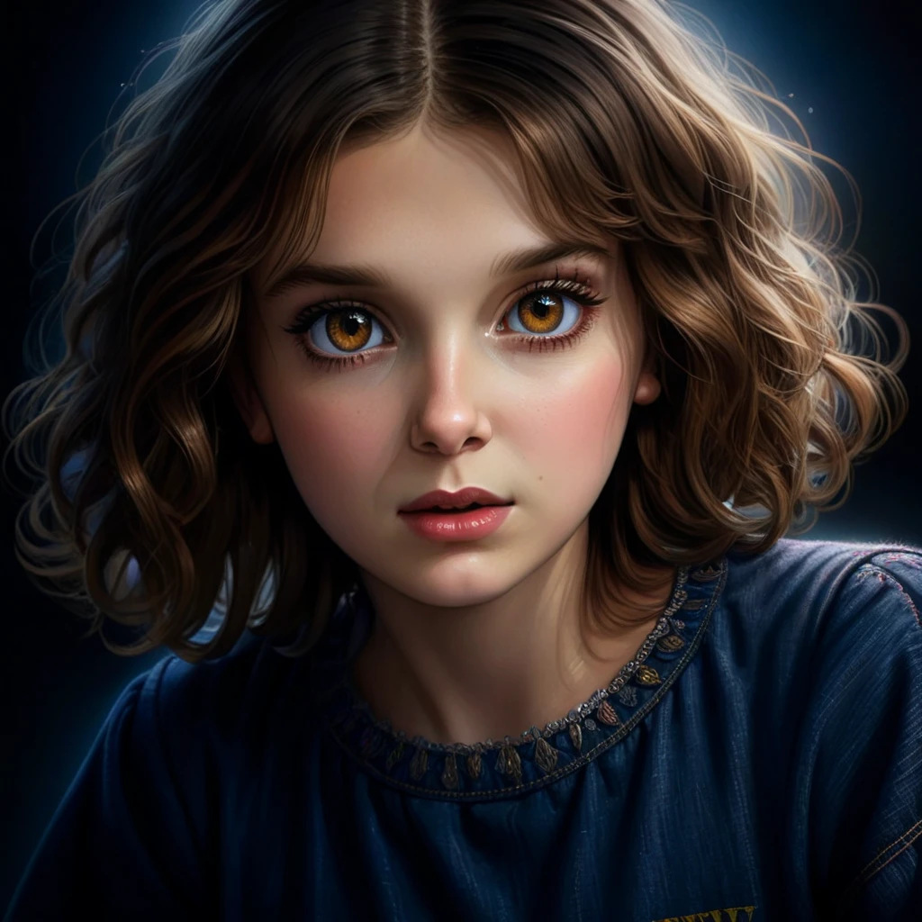 una niña con hermosos ojos detallados, hermosos labios detallados, extremadamente detallado eyes and face, Pestañas largas, Fotorrealista, Híper realista, 8K, alta resolución, obra maestra, detalles intrincados, extremadamente detallado, pintura digital, pintura al óleo, Híper realista, Fotorrealista, iluminación cinematográfica, iluminación dramática, chiaroscuro lighting, Colores cálidos, colores suaves, Piel realista, Ropa detallada, pose dinámica, expresión emotiva, fantasía, realismo magico, cosas extrañas