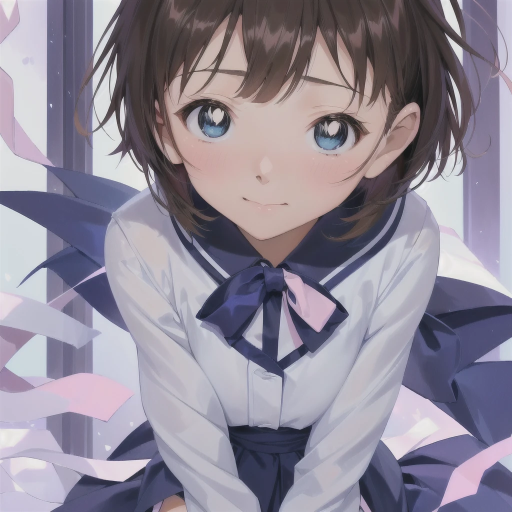 青いシーツと枕のあるベッドの上で裸のAnime Girls, With cute eyes, 魅惑的なAnime Girls, Beautiful and attractive anime teen, Short brown hair and big eyes, , White Cheeks, Cute girl anime visuals, Pretty and kind eyes, close range, Anime Girls, 魅力的なAnime Girls, かわいいAnime Girls, Naughty