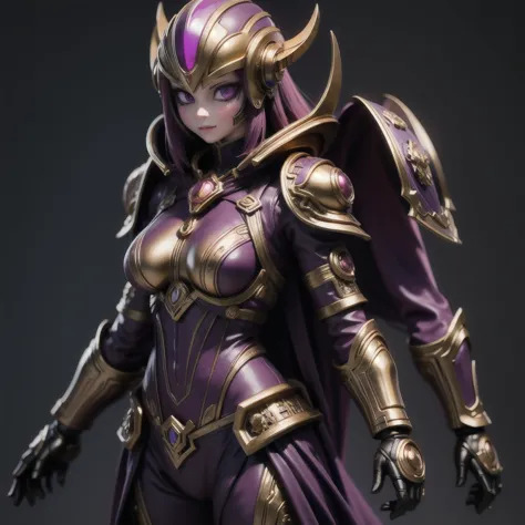 Close up of purple and gold toys, Super detailed fantasy characters, Science Fiction Characters render, detailed humanoid, Star ...