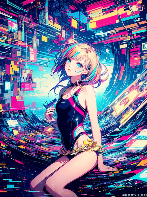 (masterpiece、Highest quality、Highest quality、Official Art、beautifully、beautiful:1.2、(One Girl:1.3)、Glitch Art、(Digital Distortio...