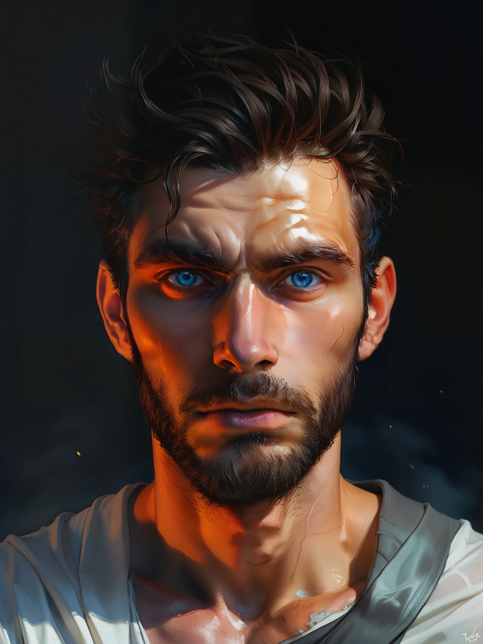(1man), (solo man), Artwork, best quality, high resolution, Close-up portrait, bad, Greek God, fantasy, league of legends style, beautiful figure painting, bright light, Amazing composition, front view, hdr, volumetric lighting, ultra quality, elegant, highly detailed
