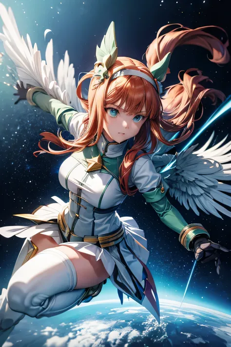 anime girl with wings in a futuristic setting, female action anime girl, (mecha wings), female action anime, (fighting stance),