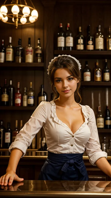 During the French Revolution、Standing behind the bar counter、Bartender－、Downtown woman,  beautiful French Ｆemale, To entertain a...