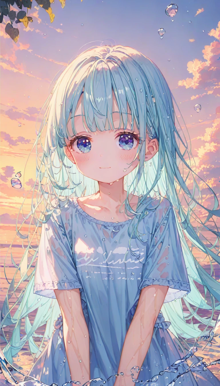 masterpiece, best quality, extremely detailed, (illustration, official art:1.1), 1 girl ,(((( light blue long hair)))), ,(((( light blue long hair)))),light blue hair, , long hair ((blush)) , cute face, big eyes, masterpiece, best quality,(((((a very delicate and beautiful girl))))),Amazing,beautiful detailed eyes,blunt bangs((((little delicate girl)))),tareme(true beautiful:1.2), sense of depth,dynamic angle,,,, affectionate smile, (true beautiful:1.2),,(tiny 1girl model:1.2),)(flat chest),、finely best quality, extremely detailed and beautiful, ultra high res, scenery, , , , kawaii, , slender, coquettish skin, (blush, wet, looking away:1.3), smile, happy, water drop, bottomless, various color typography t-shirt, various posture, looking at viewer, closed mouth, outdoor, Yosemite National Park, (playing in the river, have fun, blue water:1.2),(((Long T-shirt)))
