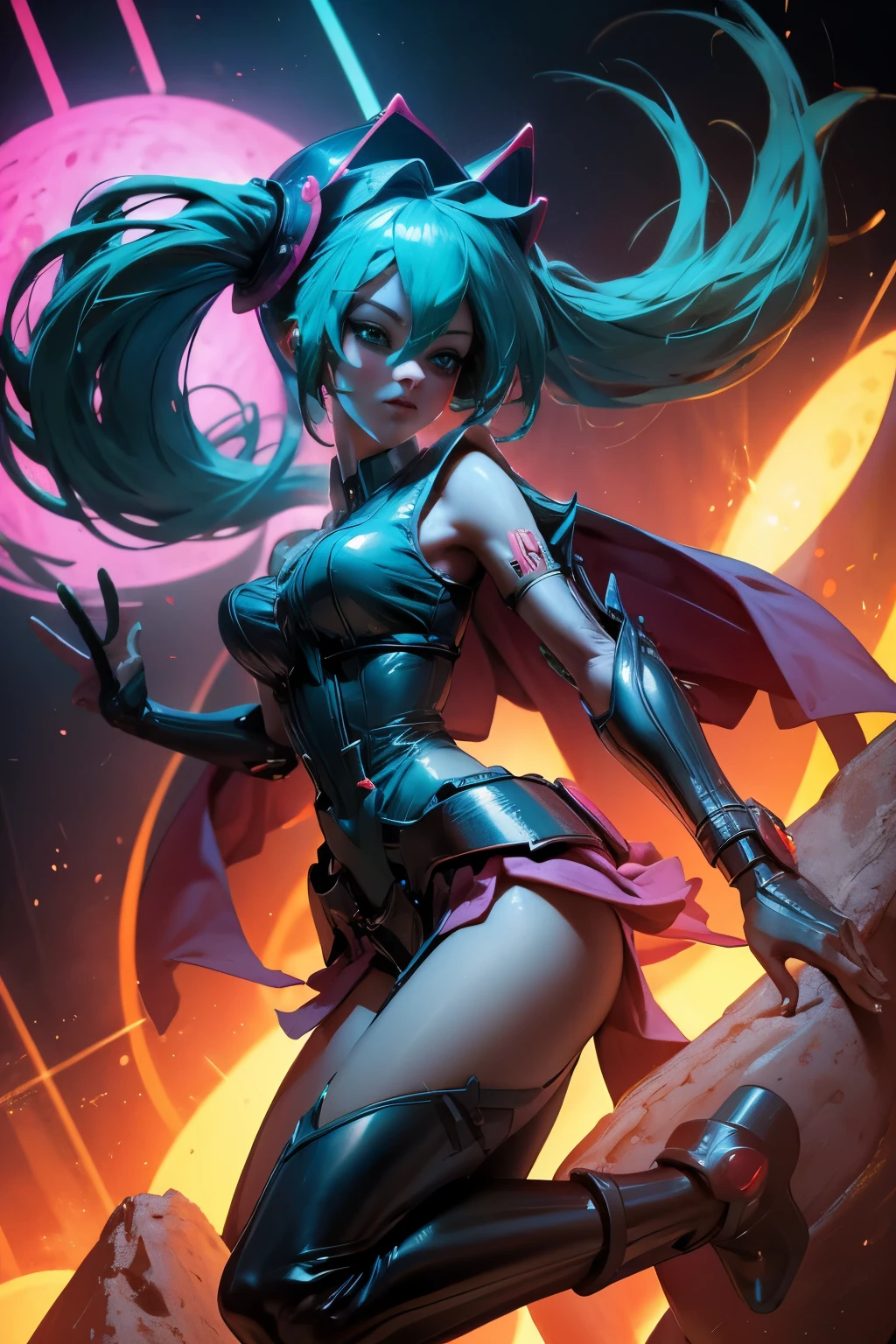 Hatsune Miku disguised as dark magician gils. Pose sexy y sensual. big . dark magician gils costume 