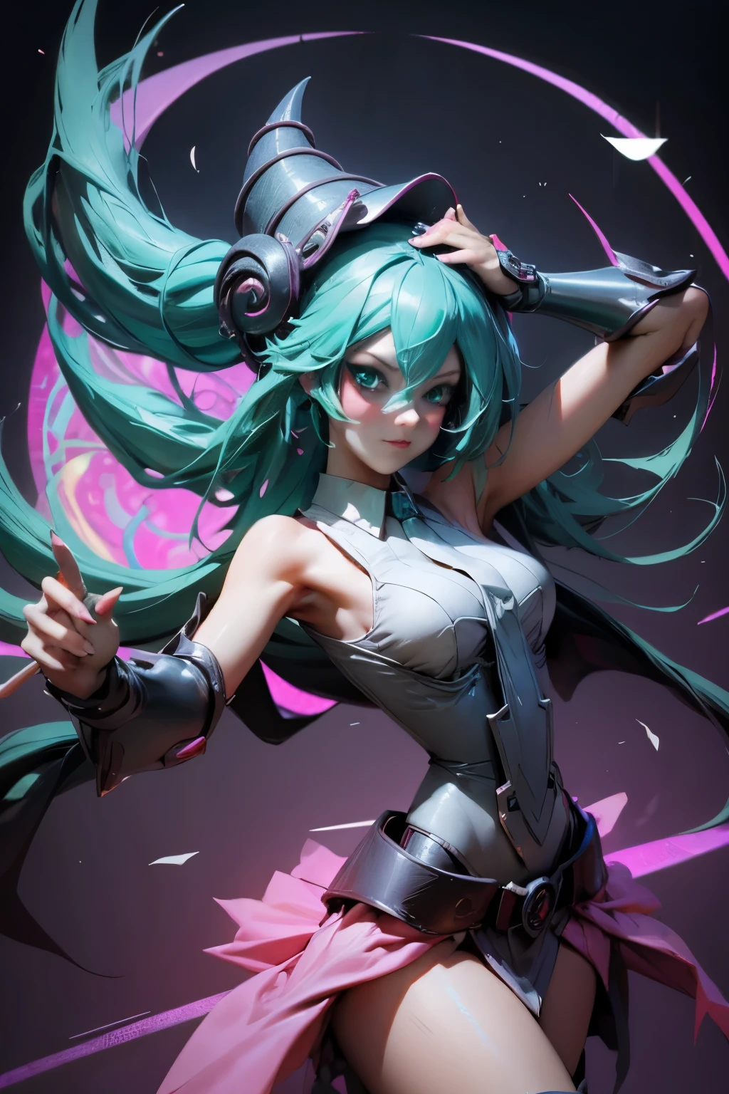 初音未来伪装成黑魔术师吉尔. 性感又感性的姿势. 大的 . 黑暗魔术师吉尔斯服装 