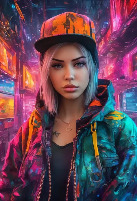 create an image demonstrating the style of ((cyber grunge)) style, hyper realism, 8k high definition, vibrant colors, sharp focu...