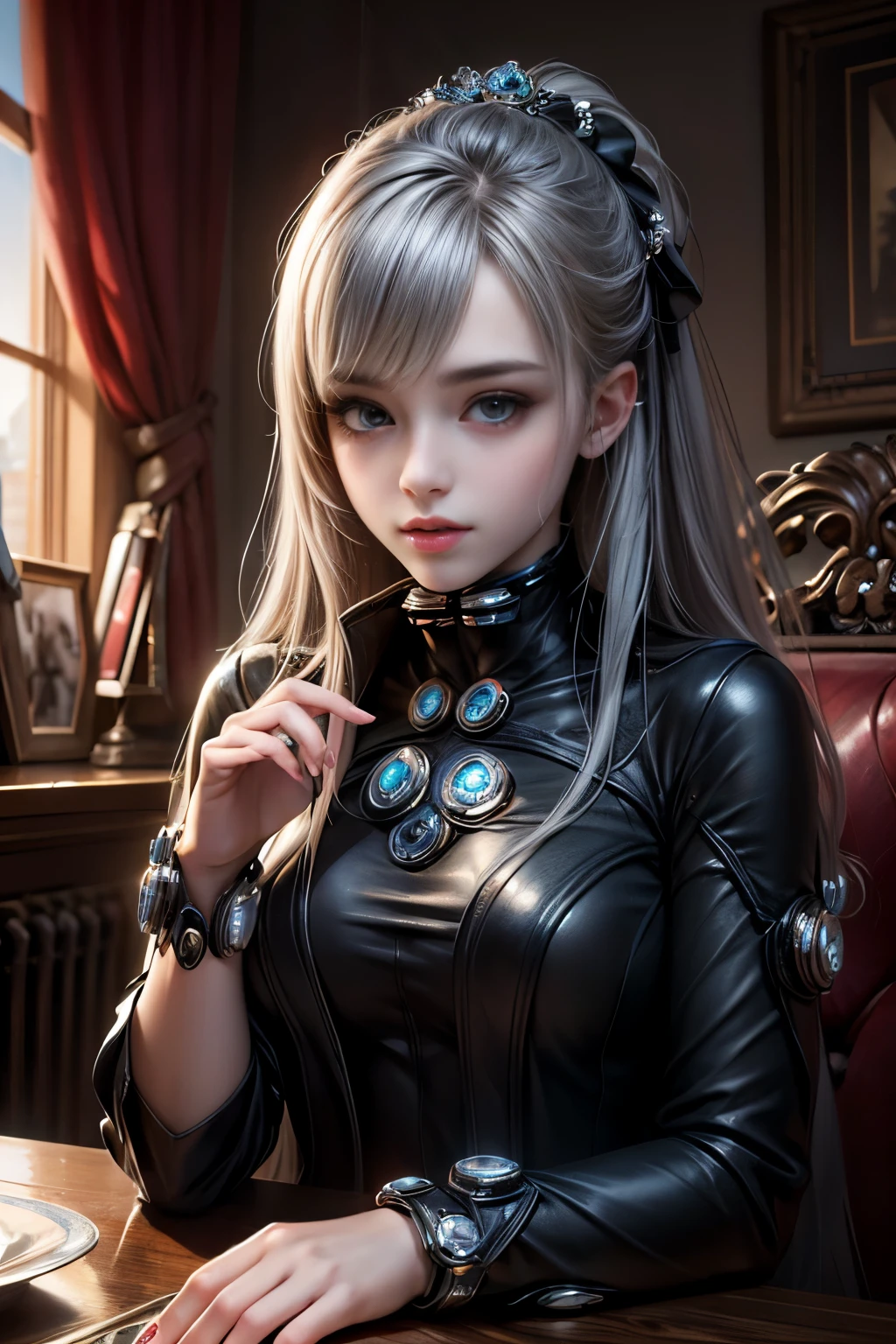 ((masterpiece, Highest quality, Super Definition, High resolution)), alone, beautiful girl, Shining Eyes, Perfect Eyes, 15 years old, Five fingers, Silver Theme,