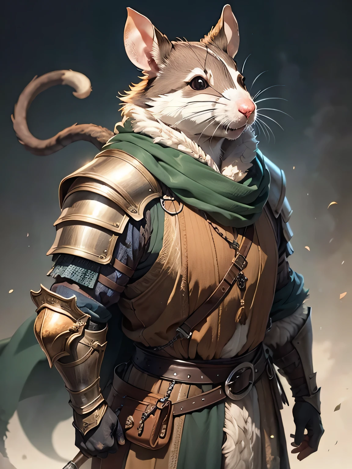 create a medieval man rat in confidence pose with armor