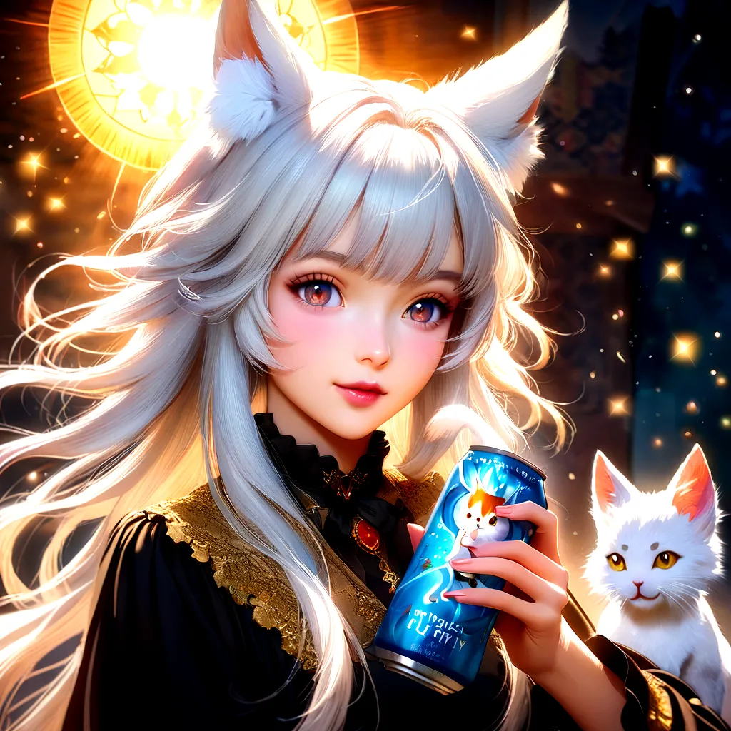 anime girl with white hair holding a cup of coffee, anime girl with cat ears, beautiful anime catgirl, very beautiful anime cat girl, cute anime catgirl, white cat girl, anime catgirl, anime cat, very beautiful cute catgirl, white - haired fox, girl with c...