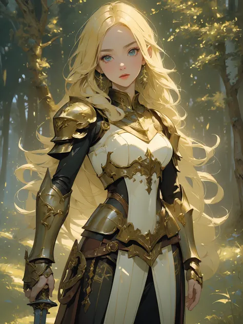 (((masterpiece, best quality)))fantasy, epic, movie poster-style illustration, a girl standing in armor, with a dynamic and magi...