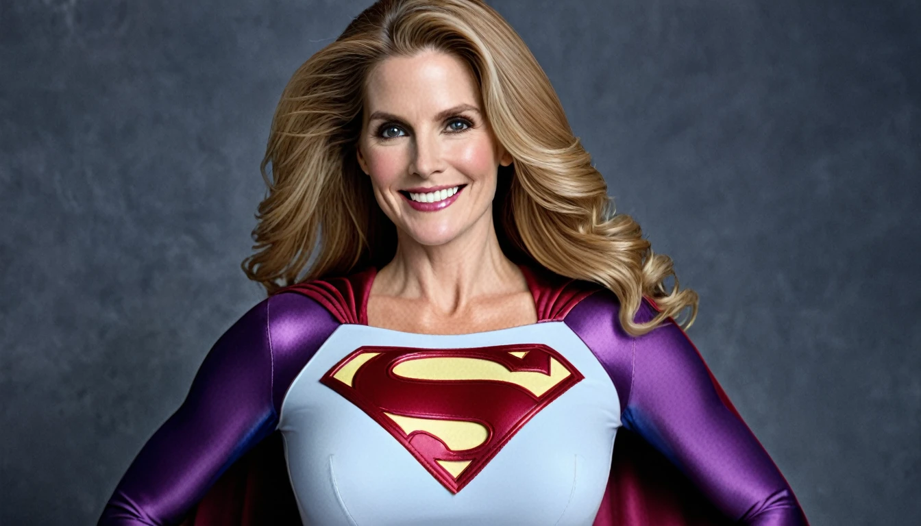 Strong Julie Hagerty Supergirl smile(((white plum in hair))) - SeaArt AI