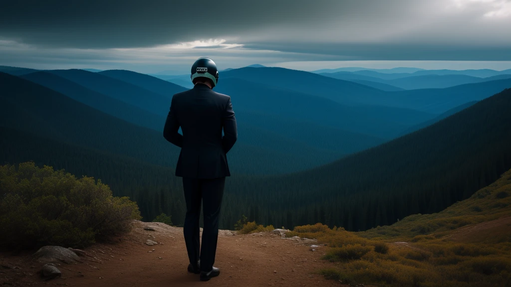 A Luxury Sales Suit man wearing a black rider full-face helmet overlooking wilderness,full body,standard rider black full face helmet,back view of the man, background is a wilderness,a man overlooking wilderness,a man overlooking wilderness,a man overlooking wilderness,a man overlooking wilderness,a man overlooking wilderness,full body,full body,full body,full body,with black rider full-face helmet,with black rider full-face helmet,with black rider full-face helmet,wearing black rider full-face helmet,wearing black full-face helmet,wearing black full-face helmet,overlooking wilderness,overlooking wilderness,Back view,Back view,Back view,Back view,Draw people small,Draw people small,Spectacular views,Spectacular views,Spectacular views,lonely man, man,a black full-face helmet,a black full-face,A Luxury Sales Suit man,with Luxury Sales Suit